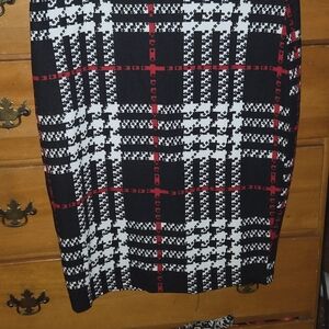 Red, Black & White Plaid Pencil Skirt